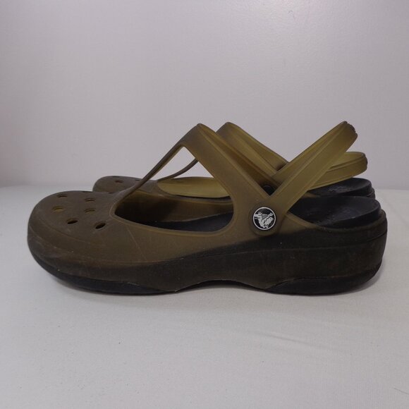Crocs Carlie  Mary Jane Clogs Mules Olive Black T Strap Shoes Women’s Size 11 - Picture 1 of 6
